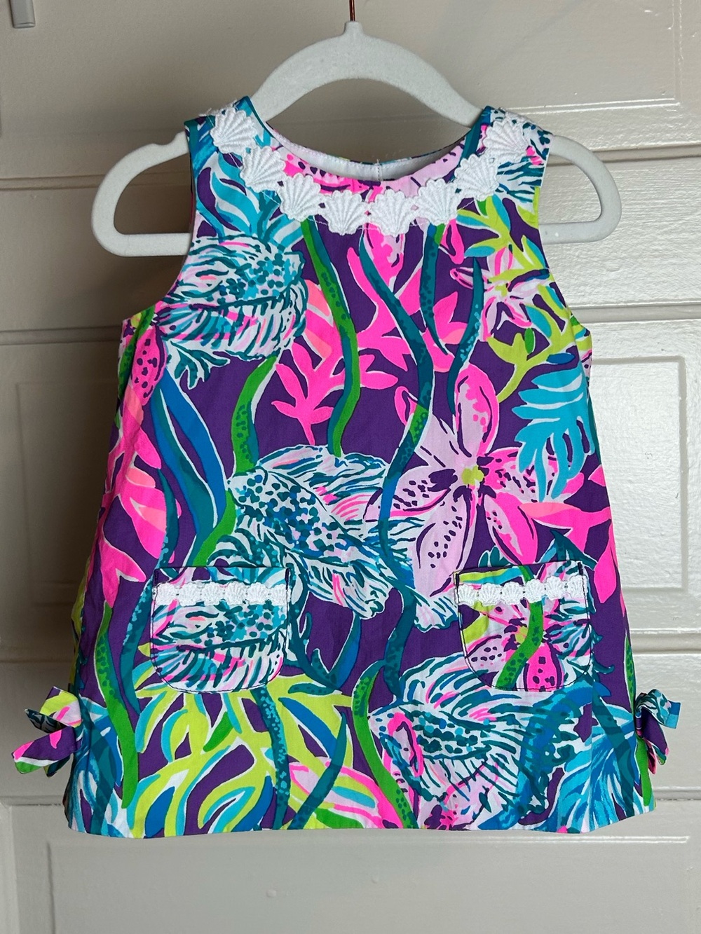 Lilly Pulitzer Fish Tropical Vibrant Pink & Purple Shift Dress 18-24mos